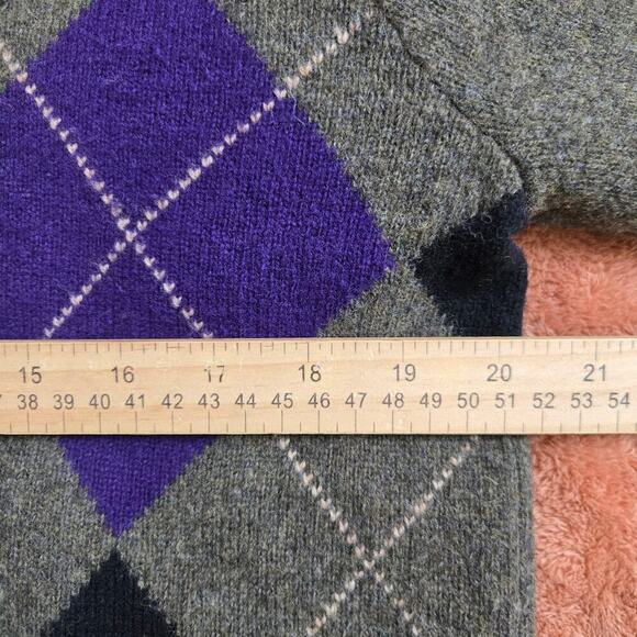 J.Crew Mens Argyle V-Neck Sweater M Lambswool Old Money Preppy Academia Classic - Picture 8 of 9